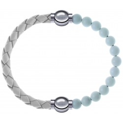 Apollon - Collection MiX Femme - cuir tressé italien blanc - diamètre 5mm - longueur 9,25cm + agate blanche - diamètre 6…