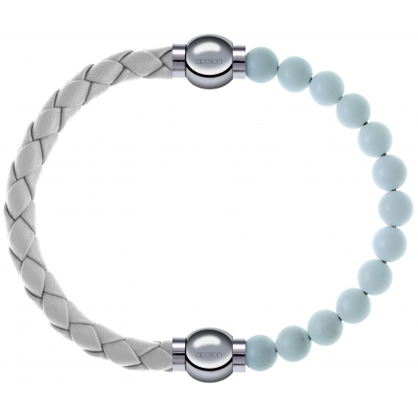 Apollon - Collection MiX Femme - cuir tressé italien blanc - diamètre 5mm - longueur 9,25cm + agate blanche - diamètre 6…