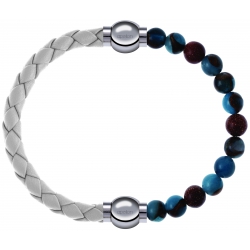 Apollon - Collection MiX Femme - cuir tressé italien blanc - diamètre 5mm - longueur 9,25cm + agate bleu clair, bronzite…