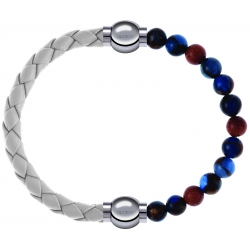 Apollon - Collection MiX Femme - cuir tressé italien blanc - diamètre 5mm - longueur 9,25cm + agate bleu foncé, bronzite…