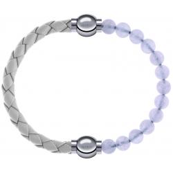 Apollon - Collection MiX Femme - cuir tressé italien blanc - diamètre 5mm - longueur 9,25cm + pierre de lune - diamètre …