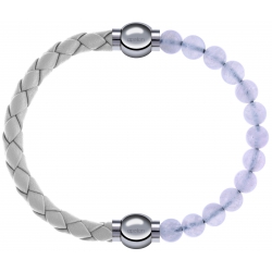 Apollon - Collection MiX Femme - cuir tressé italien blanc - diamètre 5mm - longueur 9,25cm + pierre de lune - diamètre …