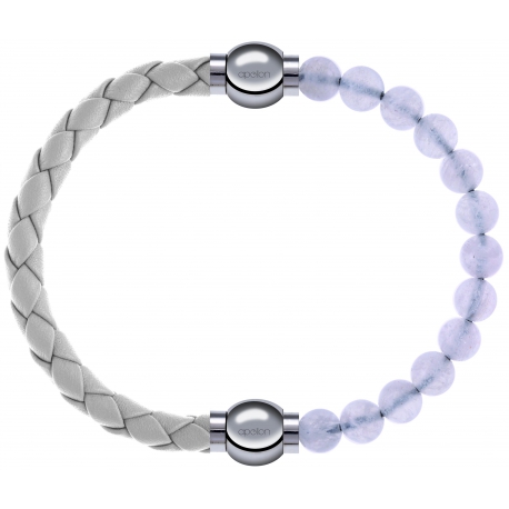 Apollon - Collection MiX Femme - cuir tressé italien blanc - diamètre 5mm - longueur 9,25cm + pierre de lune - diamètre …