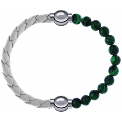 Apollon - Collection MiX Femme - cuir tressé italien blanc - diamètre 5mm - longueur 9,25cm + malachite - diamètre 6mm -…