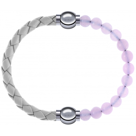 Apollon - Collection MiX Femme - cuir tressé italien blanc - diamètre 5mm - longueur 9,25cm + quartz rose - diamètre 6mm…