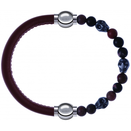 Apollon - Collection MiX Femme - cuir italien marron - diamètre 5mm - longueur 9,25cm + rhodonite - composants acier - l…