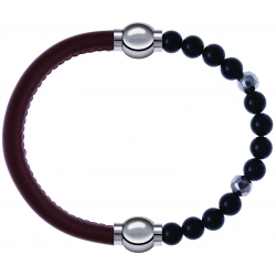 Apollon - Collection MiX Femme - cuir italien marron - diamètre 5mm - longueur 9,25cm + onyx - composants acier - longue…