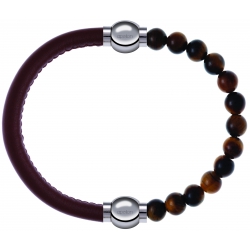 Apollon - Collection MiX Femme - cuir italien marron - diamètre 5mm - longueur 9,25cm + œil de tigre - diamètre 6mm - lo…