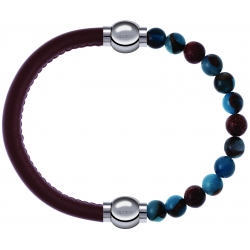 Apollon - Collection MiX Femme - cuir italien marron - diamètre 5mm - longueur 9,25cm + agate bleu clair, bronzite, pier…