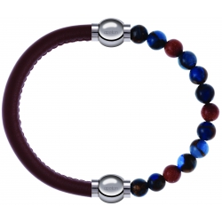 Apollon - Collection MiX Femme - cuir italien marron - diamètre 5mm - longueur 9,25cm + agate bleu foncé, bronzite, pier…