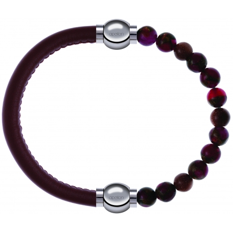 Apollon - Collection MiX Femme - cuir italien marron - diamètre 5mm - longueur 9,25cm + agate rouge, bronzite, pierre de…