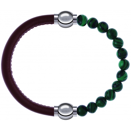 Apollon - Collection MiX Femme - cuir italien marron - diamètre 5mm - longueur 9,25cm + malachite - diamètre 6mm - longu…