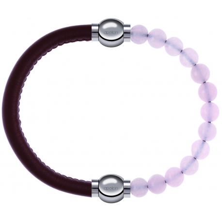 Apollon - Collection MiX Femme - cuir italien marron - diamètre 5mm - longueur 9,25cm + quartz rose - diamètre 6mm - lon…