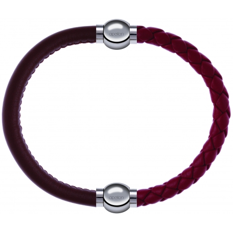 Apollon - Collection MiX Femme - cuir italien marron - diamètre 5mm - longueur 9,25cm + cuir tressé italien rouge - diam…