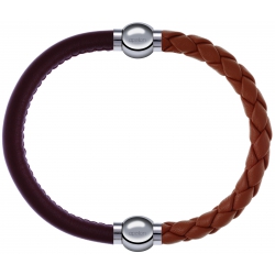 Apollon - Collection MiX Femme - cuir italien marron - diamètre 5mm - longueur 9,25cm + cuir tressé italien marron - dia…