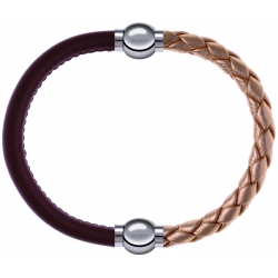 Apollon - Collection MiX Femme - cuir italien marron - diamètre 5mm - longueur 9,25cm + cuir tressé italien rosé - diamè…