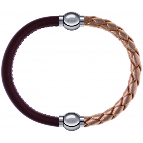 Apollon - Collection MiX Femme - cuir italien marron - diamètre 5mm - longueur 9,25cm + cuir tressé italien rosé - diamè…