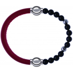 Apollon - Collection MiX Femme - cuir italien rouge - diamètre 5mm - longueur 9,25cm + onyx - composants acier - longueu…