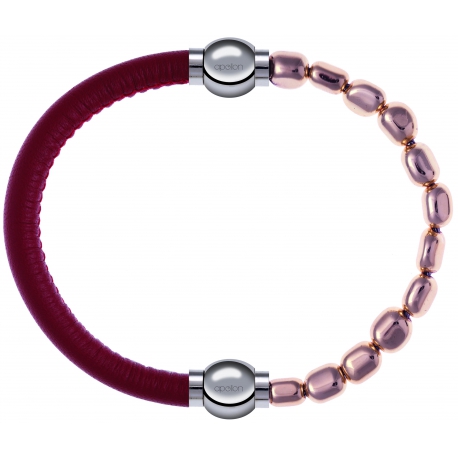 Apollon - Collection MiX Femme - cuir italien rouge - diamètre 5mm - longueur 9,25cm + hématite rosé - diamètre 6mm - lo…