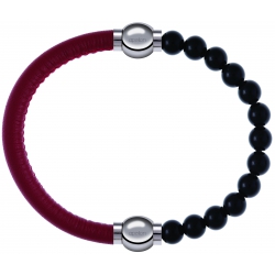 Apollon - Collection MiX Femme - cuir italien rouge - diamètre 5mm - longueur 9,25cm + onyx - diamètre 6mm - longueur 9,…