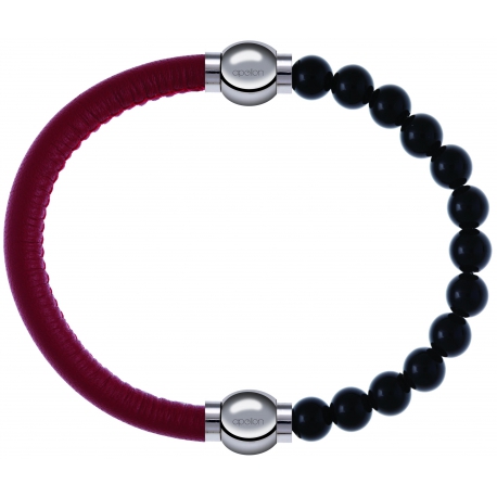 Apollon - Collection MiX Femme - cuir italien rouge - diamètre 5mm - longueur 9,25cm + onyx - diamètre 6mm - longueur 9,…