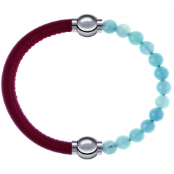 Apollon - Collection MiX Femme - cuir italien rouge - diamètre 5mm - longueur 9,25cm + jade bleue - diamètre 6mm - longu…