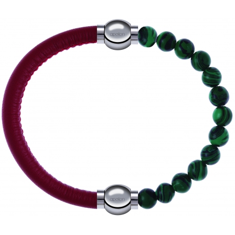 Apollon - Collection MiX Femme - cuir italien rouge - diamètre 5mm - longueur 9,25cm + malachite - diamètre 6mm - longue…