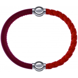 Apollon - Collection MiX Femme - cuir italien rouge - diamètre 5mm - longueur 9,25cm + cuir tressé italien orange - diam…