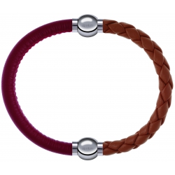 Apollon - Collection MiX Femme - cuir italien rouge - diamètre 5mm - longueur 9,25cm + cuir tressé italien marron - diam…