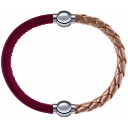 Apollon - Collection MiX Femme - cuir italien rouge - diamètre 5mm - longueur 9,25cm + cuir tressé italien rosé - diamèt…