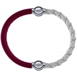 Apollon - Collection MiX Femme - cuir italien rouge - diamètre 5mm - longueur 9,25cm + cuir tressé italien blanc - diamè…