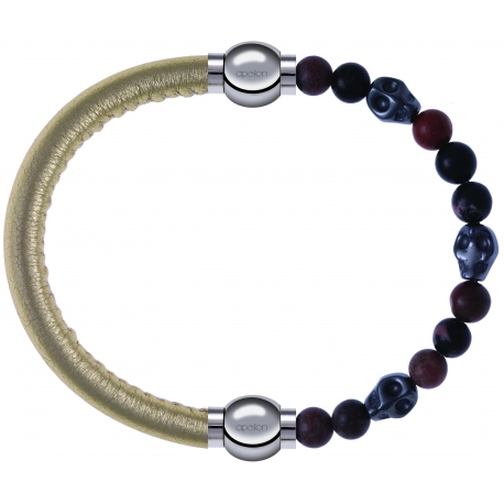 Apollon - Collection MiX Femme - cuir italien doré - diamètre 5mm - longueur 9,25cm + rhodonite - composants acier - lon…
