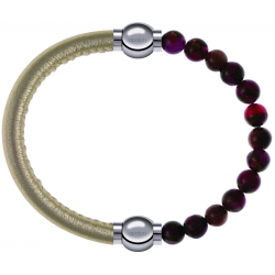 Apollon - Collection MiX Femme - cuir italien doré - diamètre 5mm - longueur 9,25cm + agate rouge, bronzite, pierre de s…