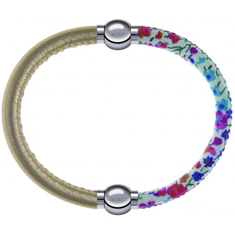 Apollon - Collection MiX Femme - cuir italien doré - diamètre 5mm - longueur 9,25cm + cuir italien impression fleurs mul…