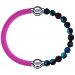 Apollon - Collection MiX Femme - cuir italien rose - diamètre 5mm - longueur 9,25cm + agate bleu clair, bronzite, pierre…