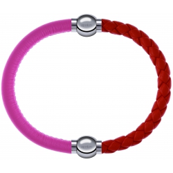 Apollon - Collection MiX Femme - cuir italien rose - diamètre 5mm - longueur 9,25cm + cuir tressé italien orange - diamè…