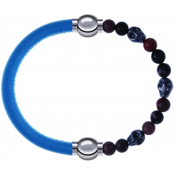 Apollon - Collection MiX Femme - cuir italien turquoise - diamètre 5mm - longueur 9,25cm + rhodonite - composants acier …