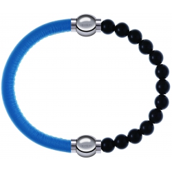 Apollon - Collection MiX Femme - cuir italien turquoise - diamètre 5mm - longueur 9,25cm + onyx - diamètre 6mm - longueu…