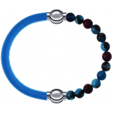 Apollon - Collection MiX Femme - cuir italien turquoise - diamètre 5mm - longueur 9,25cm + agate bleu clair, bronzite, p…