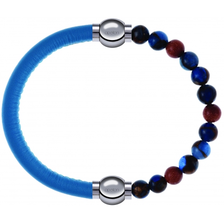 Apollon - Collection MiX Femme - cuir italien turquoise - diamètre 5mm - longueur 9,25cm + agate bleu foncé, bronzite, p…