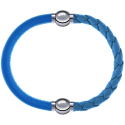 Apollon - Collection MiX Femme - cuir italien turquoise - diamètre 5mm - longueur 9,25cm + cuir tressé italien bleu clai…