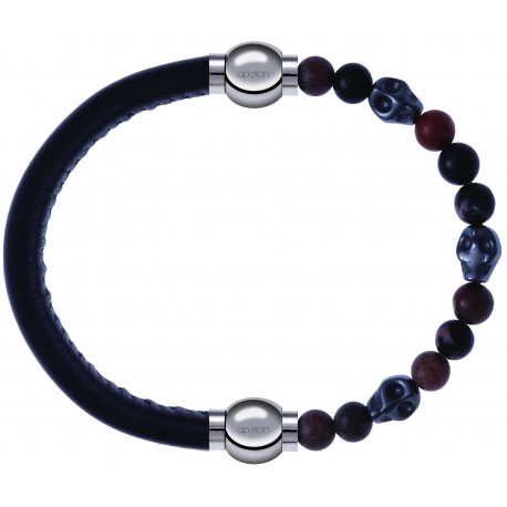 Apollon - Collection MiX Femme - cuir italien noir - diamètre 5mm - longueur 9,25cm + rhodonite - composants acier - lon…