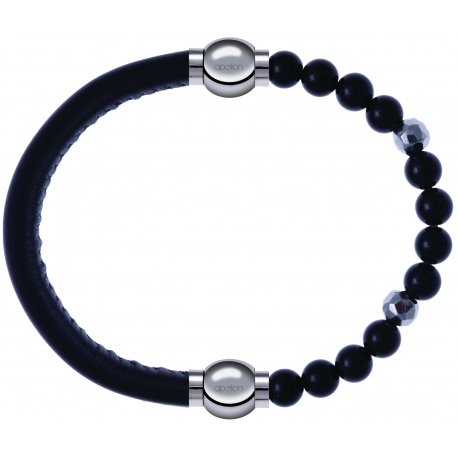 Apollon - Collection MiX Femme - cuir italien noir - diamètre 5mm - longueur 9,25cm + onyx - composants acier - longueur…