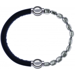 Apollon - Collection MiX Femme - cuir italien noir - diamètre 5mm - longueur 9,25cm + hématite - diamètre 6mm - longueur…