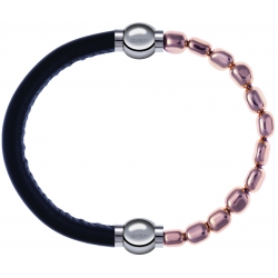 Apollon - Collection MiX Femme - cuir italien noir - diamètre 5mm - longueur 9,25cm + hématite rosé - diamètre 6mm - lon…