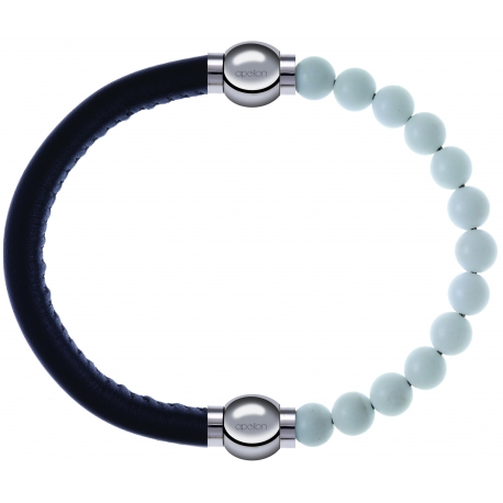 Apollon - Collection MiX Femme - cuir italien noir - diamètre 5mm - longueur 9,25cm + agate blanche - diamètre 6mm - lon…