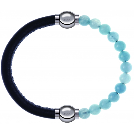 Apollon - Collection MiX Femme - cuir italien noir - diamètre 5mm - longueur 9,25cm + jade bleue - diamètre 6mm - longue…