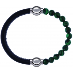 Apollon - Collection MiX Femme - cuir italien noir - diamètre 5mm - longueur 9,25cm + malachite - diamètre 6mm - longueu…