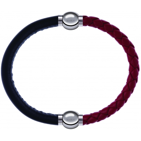 Apollon - Collection MiX Femme - cuir italien noir - diamètre 5mm - longueur 9,25cm + cuir tressé italien rouge - diamèt…