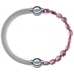 Apollon - Collection MiX Femme - cuir italien blanc - diamètre 5mm - longueur 9,25cm + hématite rosé - diamètre 6mm - lo…